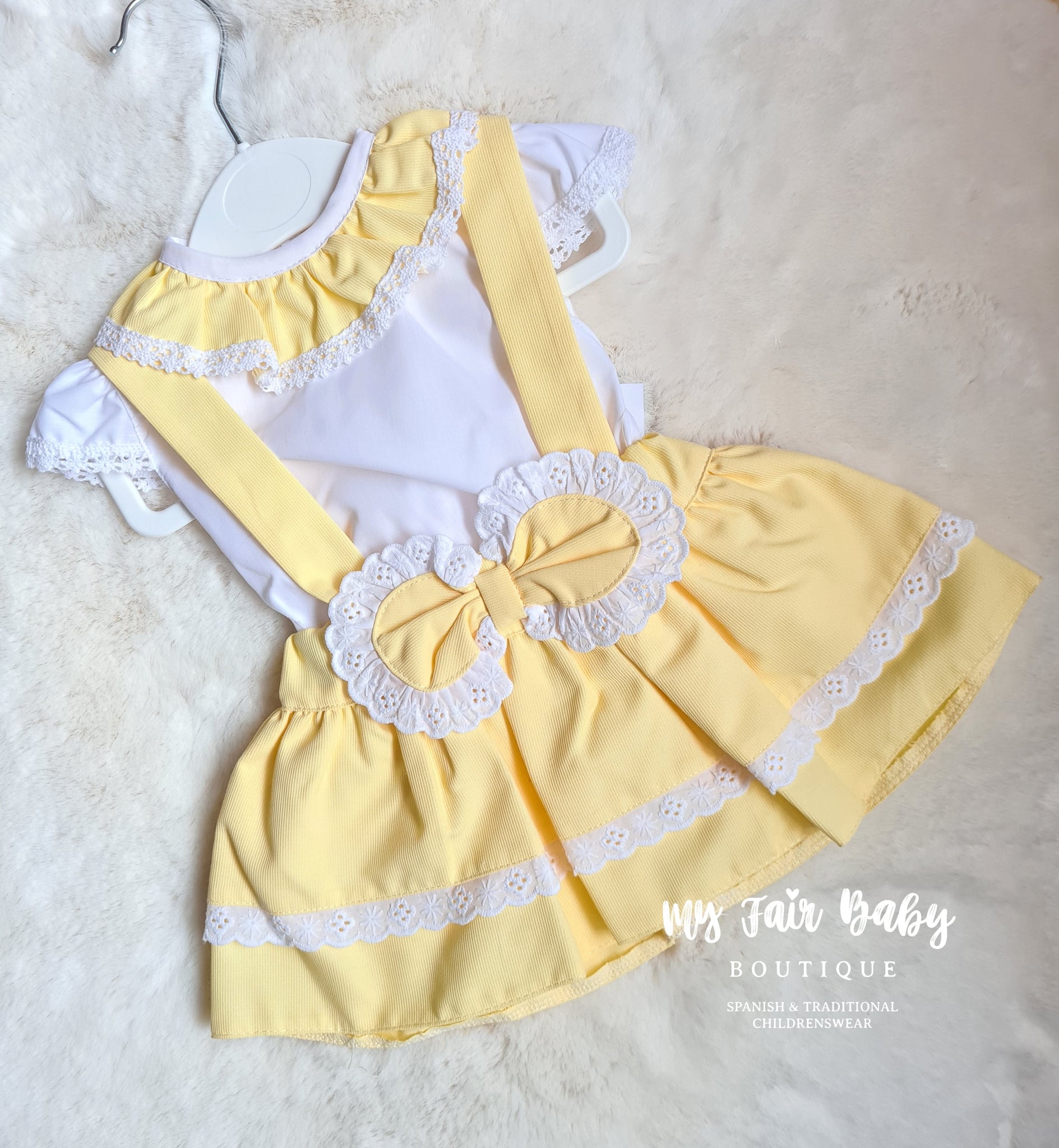 Spanish Baby Girls Lemon Pinafore Dress Set - 3m