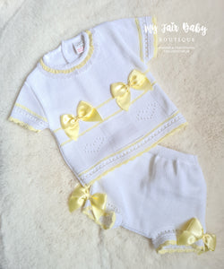 Traditional Baby Girls White & Lemon Knitted Set