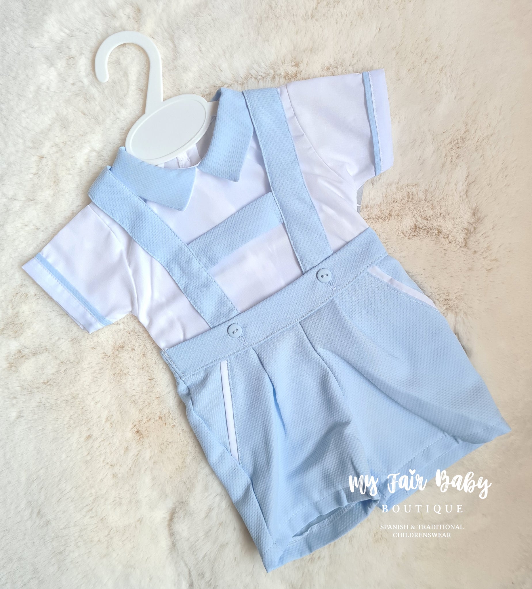 Traditional Spanish Baby Boys Blue Summer H-Bar Dungaree Sets - 6m