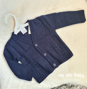 Traditional Baby Boys Navy Cable Knit Cardigan - 3-36m