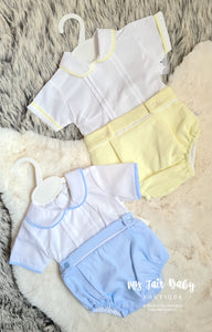 Spanish Baby Boys Pastel Pant Sets - Blue & Lemon