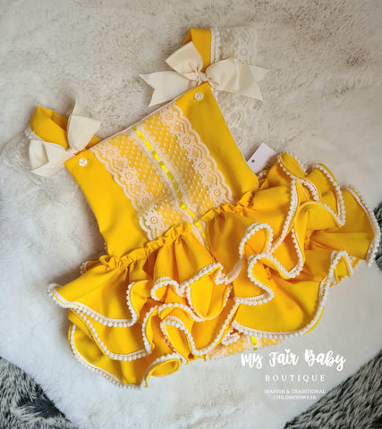 Ela Confeccion SS23 Spanish Girls Sunflower Frilly Romper - 3,12,24m IN STOCK NOW