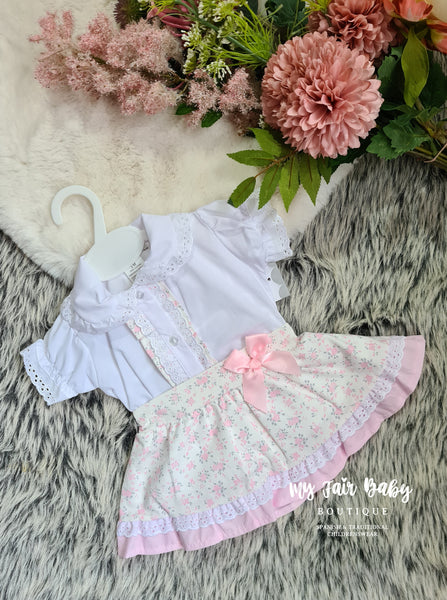 Spanish Baby Girls Pink Floral Skirt Set ~ 3-18m