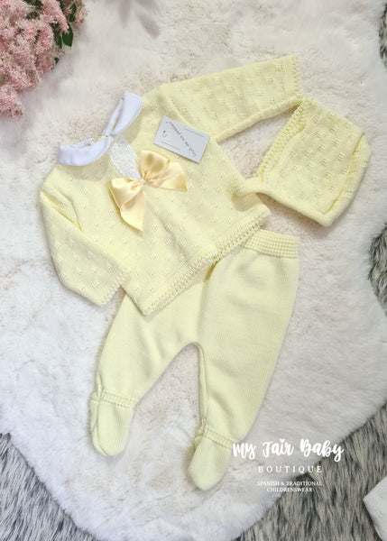 Spanish Baby Girls Knitted 3PC Sets ~ 4 COLOUR OPTIONS ~ 0-3m