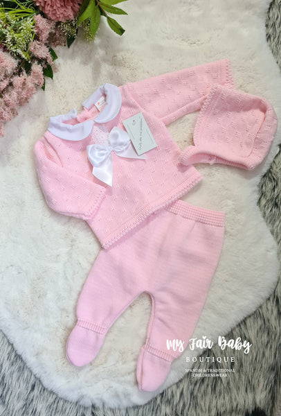 Spanish Baby Girls Knitted 3PC Sets ~ 4 COLOUR OPTIONS ~ 0-3m