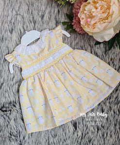 Spanish Baby Girls Lemon Smocked Bunny Dress - 3-18m