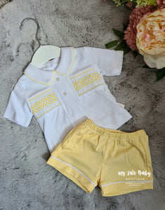 Traditional Baby Boys Lemon Smocked Short & T-Shirt Set ~ 18m