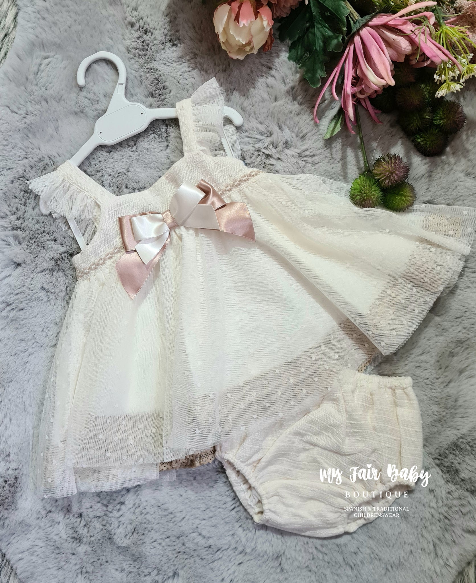 Ceyber SS23 Spanish Baby Girls Cream & Gold Tulle Dress 5990 - 6,12,36m