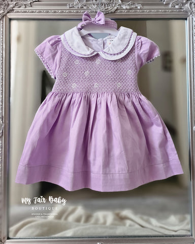 Traditional Girls SS23 Lilac Smocked Cotton Dress 2800