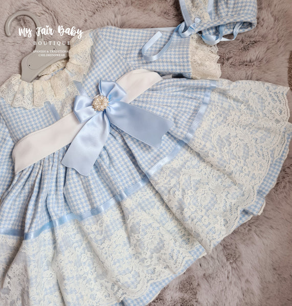 Sonata AW22 Girls Blue Check Puffball Dress - 18m In Stock Now