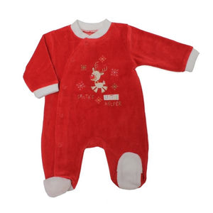 Traditional Unisex Baby Red 'Santa's Little Helper' Velour - NB - NON RETURNABLE