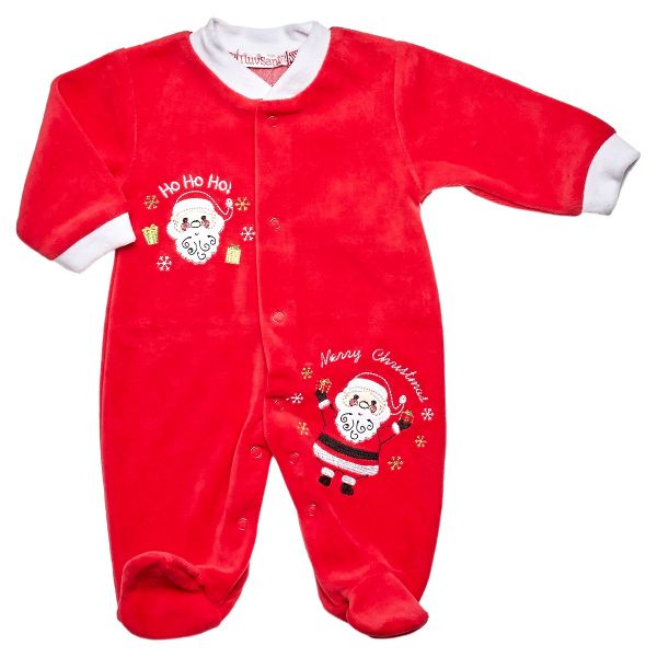 Traditional Unisex Baby Red Santa 'Merry Christmas' Velour - NB-12m