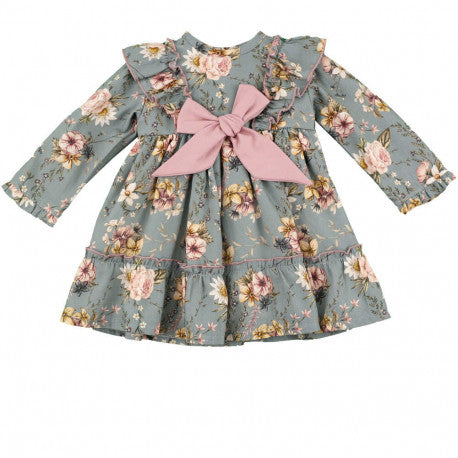 Spanish AW22 Baby Girls Vintage Green Floral Dress - 12m - NON RETURNABLE
