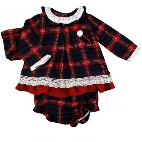 Spanish BabyFerr Baby Girls Navy & Red Tartan Dress Set - 3,12m - NON RETURNABLE