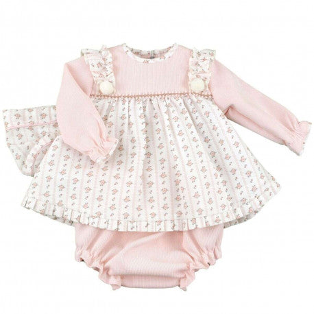 Spanish AW22 Baby Girls Pink Pom Pom Dress - 6-12m - NON RETURNABLE