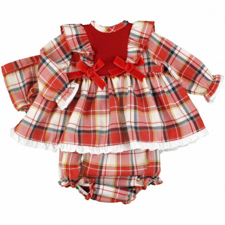 Spanish Baby Girls Red Check Dress Set - NON RETURNABLE