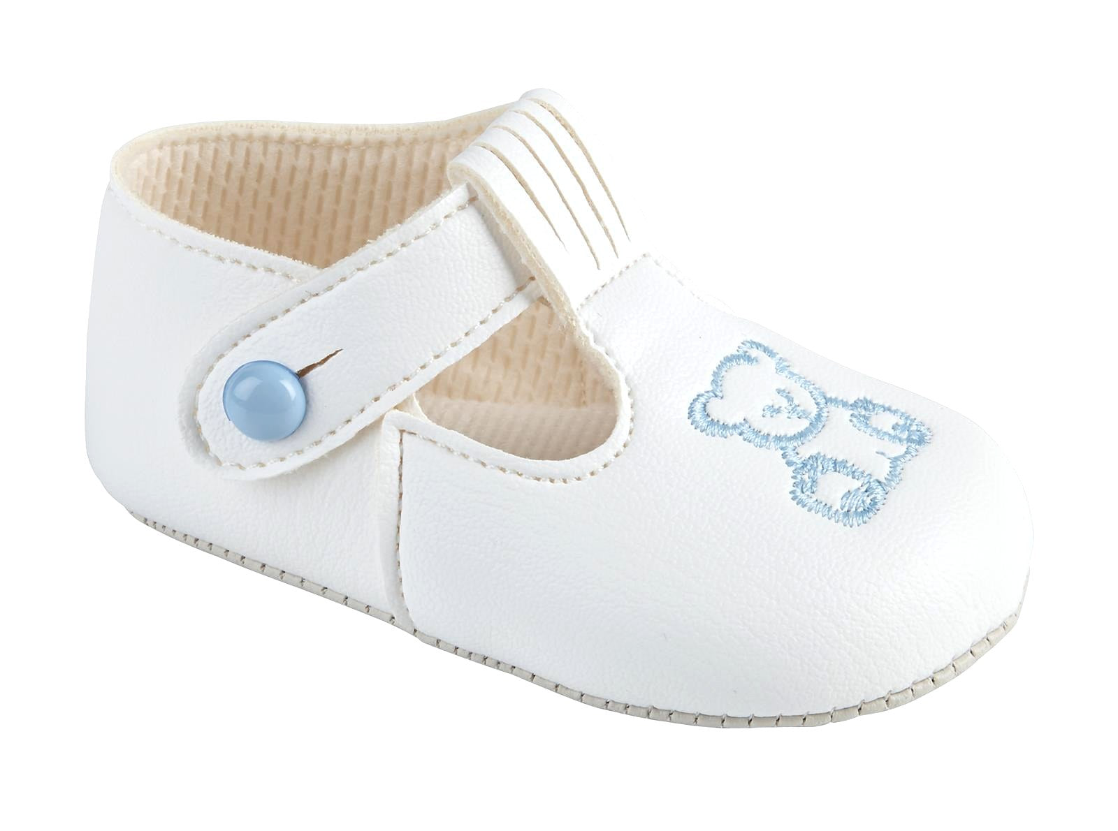 Traditional Baby Boys White & Blue Teddy Baypod Pram Shoes 117