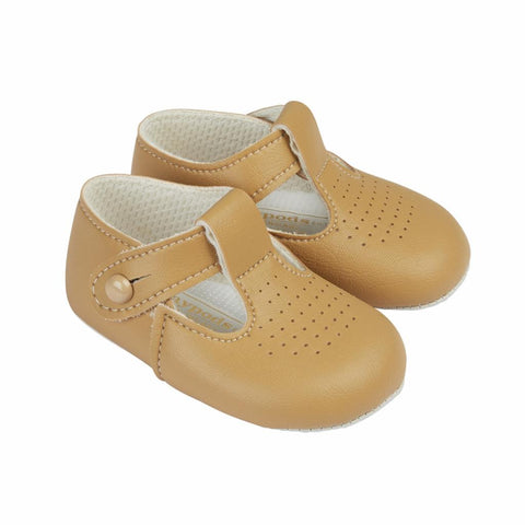 Traditional Baby Boys Soft Soled Baypod Pram Shoes Camel