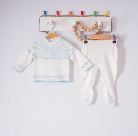 Traditional Baby Boys White & Blue Knitted Set - 6-9m