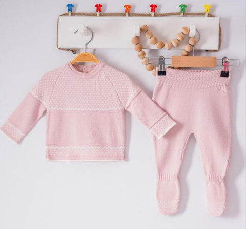 Traditional Baby Girls Pink & White Knitted Set