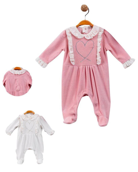 Traditional Baby Girls Pink Heart Velour