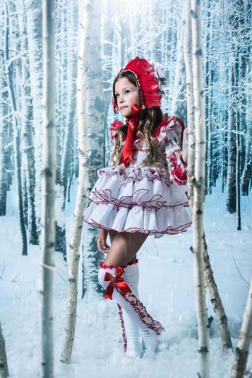 Ela Confeccion AW22 Spanish Girls Christmas Santa Print Puffball Dress & Pants ~ MADE TO ORDER