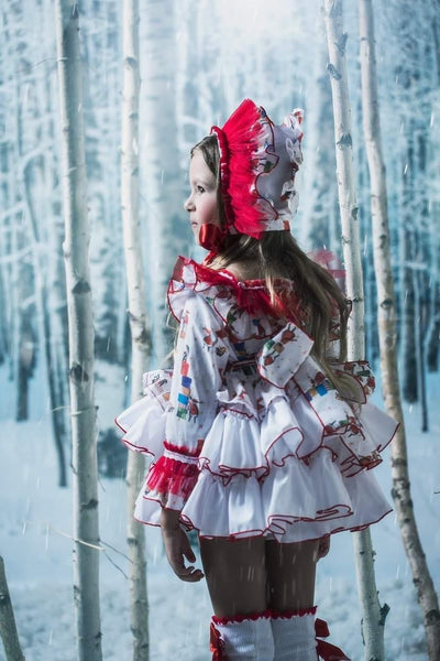 Ela Confeccion AW22 Spanish Girls Christmas Santa Print Puffball Dress & Pants ~ MADE TO ORDER
