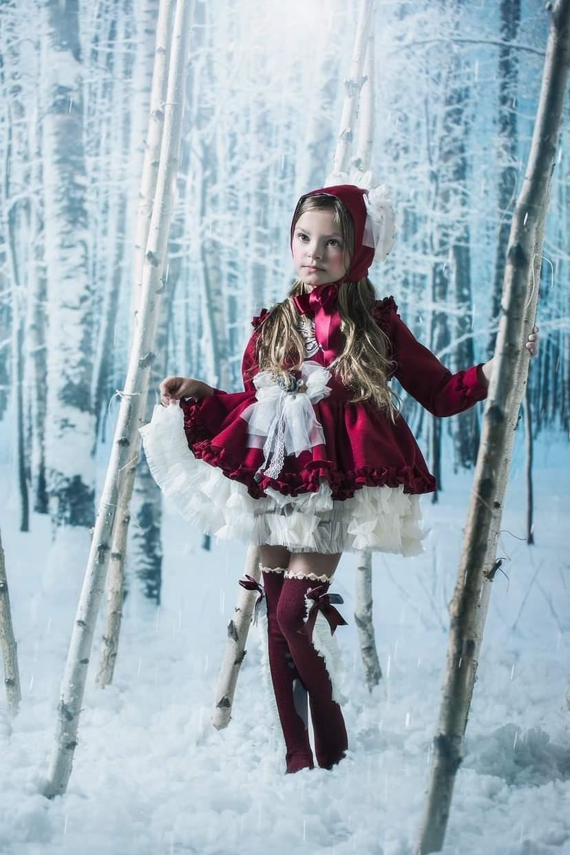 Ela Confeccion AW22 Spanish Girls Wine Christmas Puffball Dress ~ MADE TO ORDER