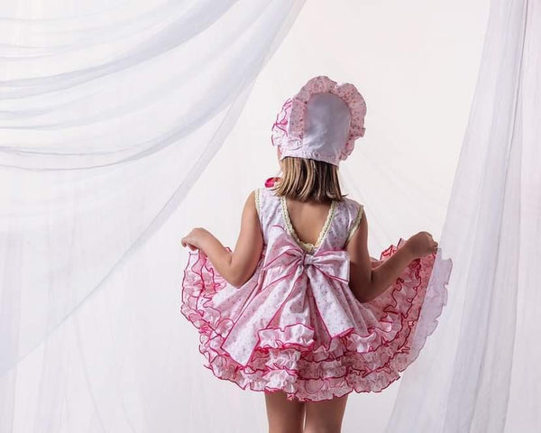 Ela Confeccion SS23 Spanish Pink Floral Puffball Dress - MADE TO ORDER