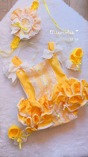 Ela Confeccion SS23 Spanish Girls Sunflower Frilly Romper - MADE TO ORDER