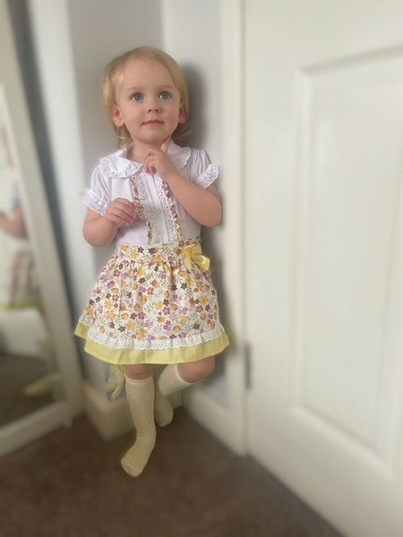 Spanish Baby Girls Yellow Floral Skirt Set ~ 6,12m