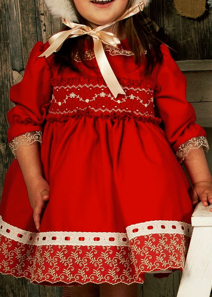Sonata Spanish Girls Red Natalie Smocked Puffball Dress - MADE TO ORDER