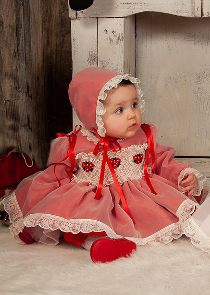 Sonata Spanish Girls Red Angele Smocked Christmas Puffball Dress - MADE TO ORDER