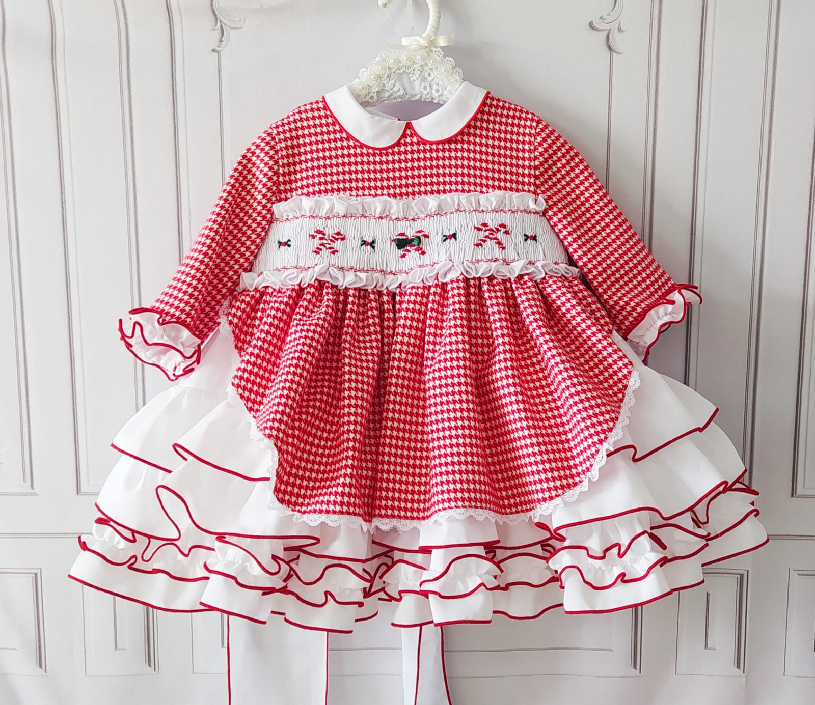 Sonata AW22 Candycane Red Smocked Christmas Puffball Dress - MADE TO ORDER