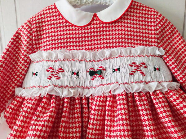 Sonata AW22 Candycane Red Smocked Christmas Puffball Dress - MADE TO ORDER