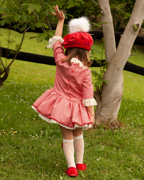 Sonata AW22 Girls Red Check Dropwaist Dress IN2203 - MADE TO ORDER