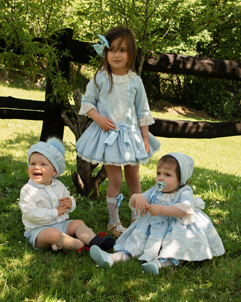 Sonata AW22 Girls Blue Check Dropwaist Dress - MADE TO ORDER