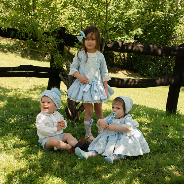 Sonata AW22 Girls Blue Check Puffball Dress - 18m In Stock Now