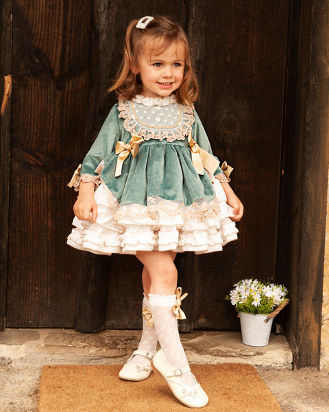 Sonata AW22 Dusty Green Puffball Dress IN2207 - MADE TO ORDER