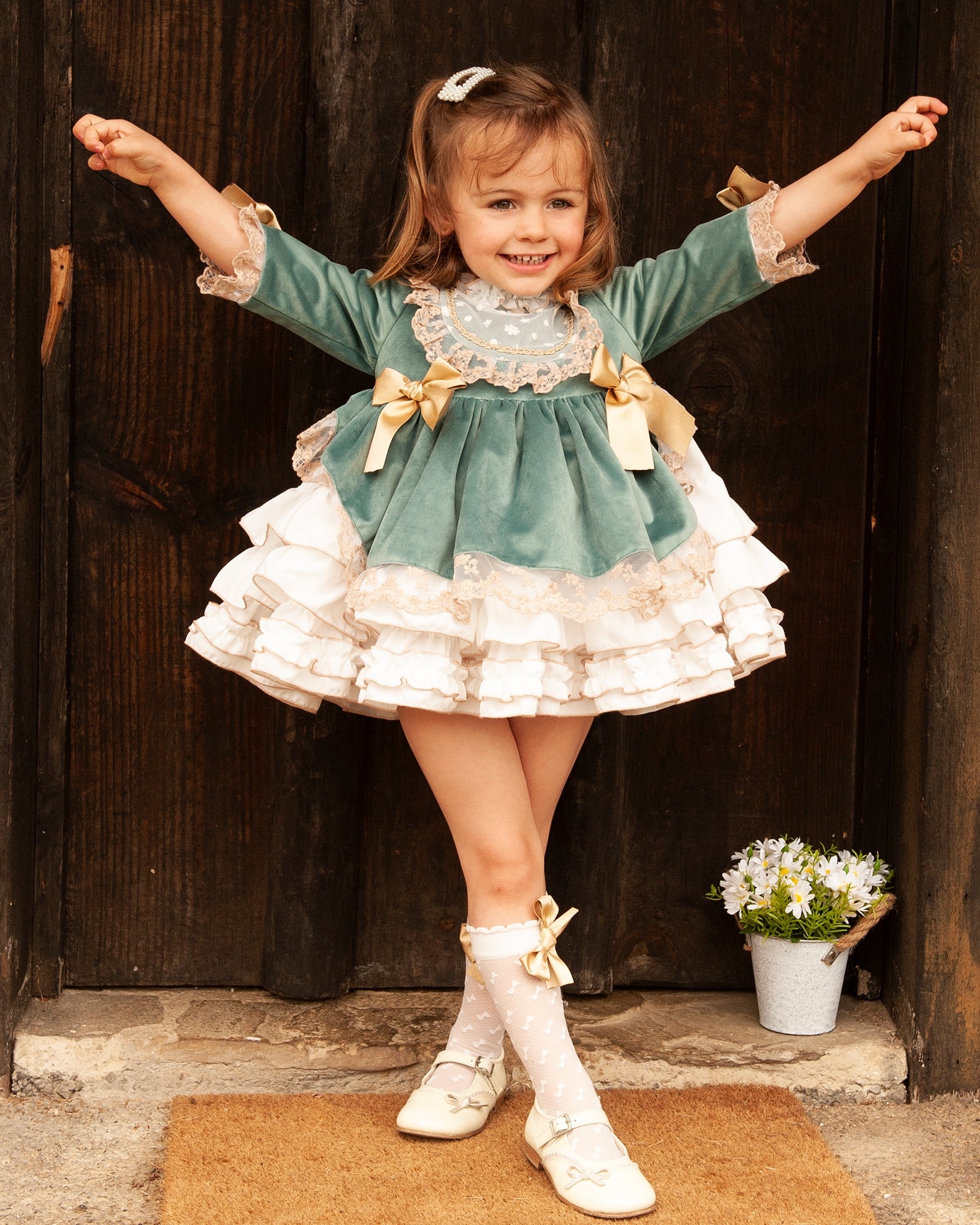 Sonata Infantil Spanish Girls Dusty Green Puffball Dress IN2207 - MADE My Fair Baby Boutique Sonata Infantil Spanish Girls Dusty Green Puffball Dress IN2207 - MADE My Fair Baby Boutique