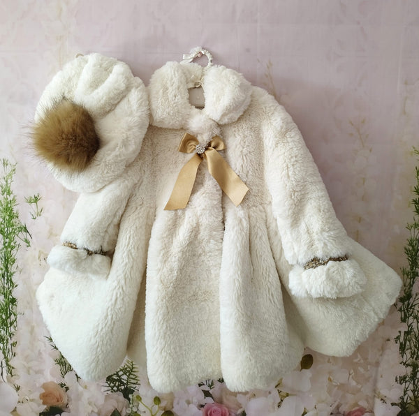 Sonata AW22 Spanish Girls Cream Fur Winter Coat - MADE TO ORDER