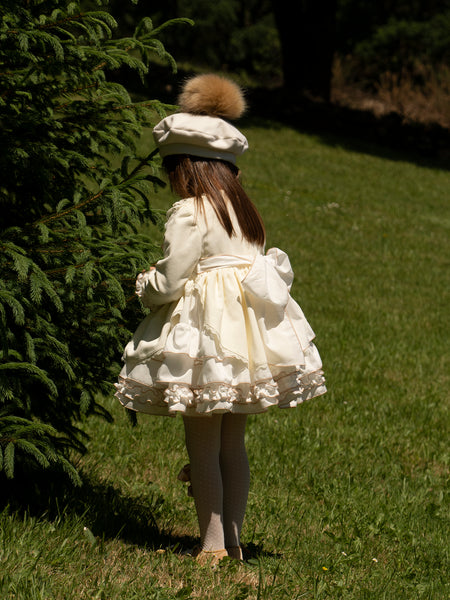 Sonata AW22 Cream Velvet Puffball Dress IN2225 - MADE TO ORDER