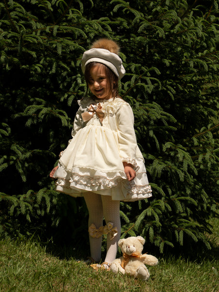 Sonata AW22 Cream Velvet Puffball Dress IN2225 - MADE TO ORDER
