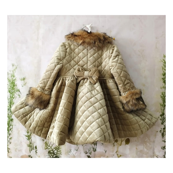Sonata AW22 Spanish Girls Camel Velvet & Fur Winter Coat - MADE TO ORDER