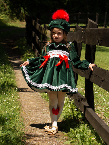 Sonata Infantil Spanish Girls Green Velvet Smocked Dress IN2227 - MADE TO ORDER