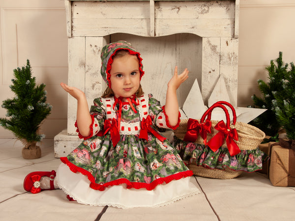 Sonata Spanish Girls Green Feliz Navidad Puffball Dress - MADE TO ORDER