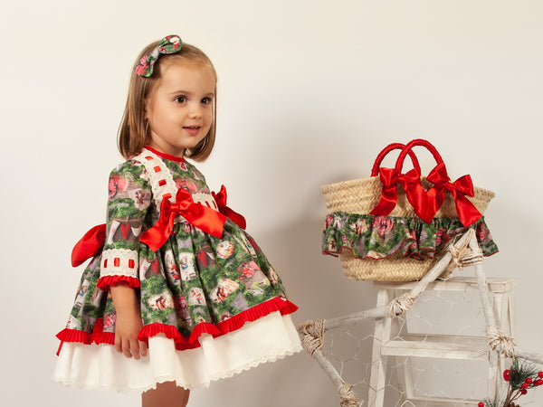 Sonata Spanish Girls Green Feliz Navidad Puffball Dress - MADE TO ORDER