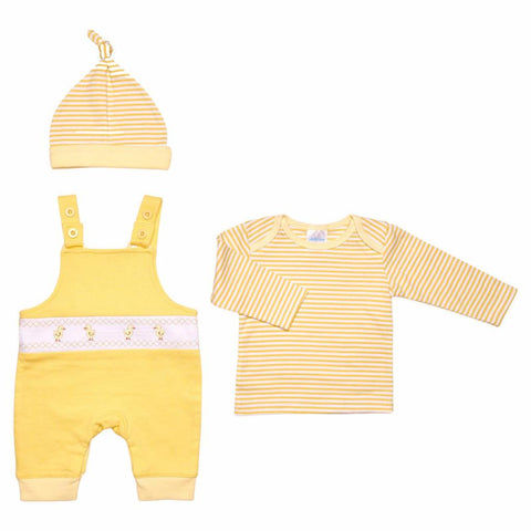 Traditional Unisex Baby Lemon Smocked Chick Dungarees