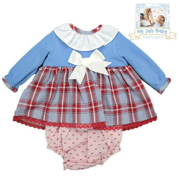 Spanish Baby Girls Blue & Red Tartan Dress - 3m - NON RETURNABLE