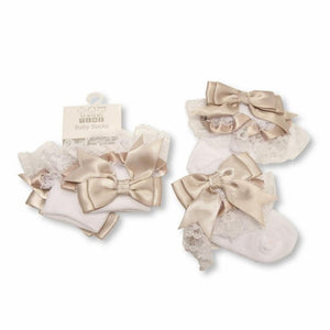 Traditional Baby Girls Taupe Ankle Bow Socks
